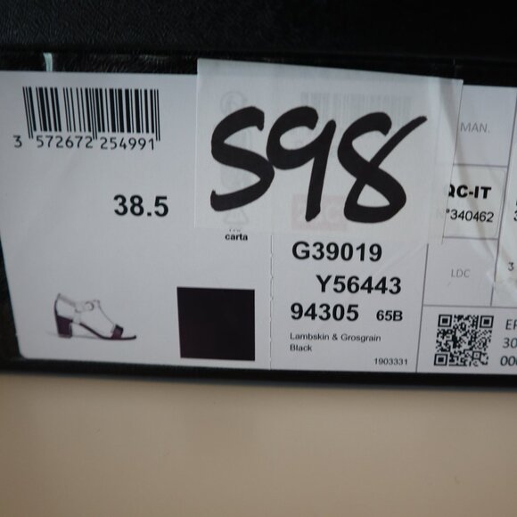 Chanel 23C Black Sandals T-Strap Pearl CC Leather Grosgrain Block Heel Size 8.5 - Picture 13 of 15